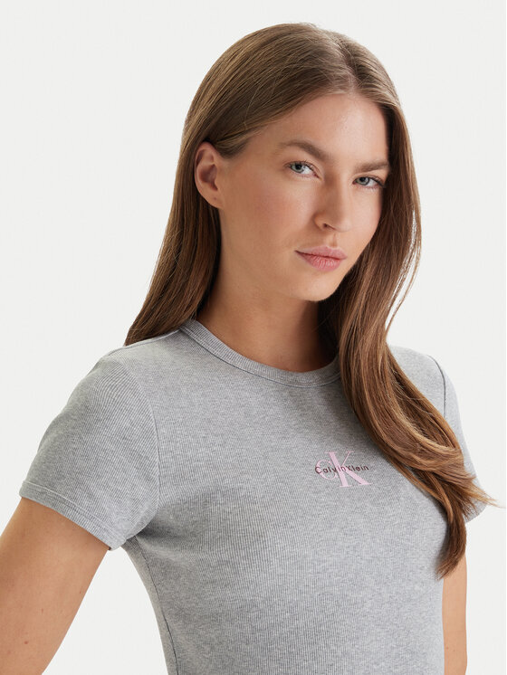 Calvin Klein Jeans Calvin Klein Jeans Φόρεμα καθημερινό Monologo Baby LV047F241G Γκρι Slim Fit