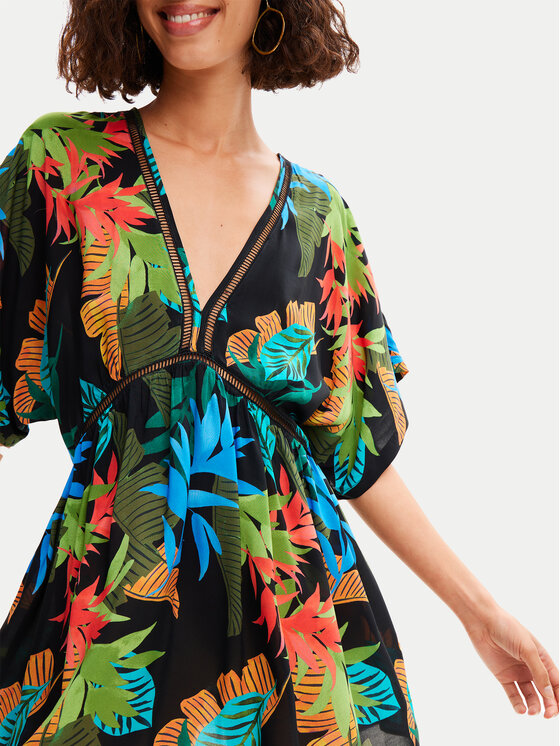 Desigual Desigual Rochie de plajă Tropical Party 24SWMW23 Negru Loose Fit
