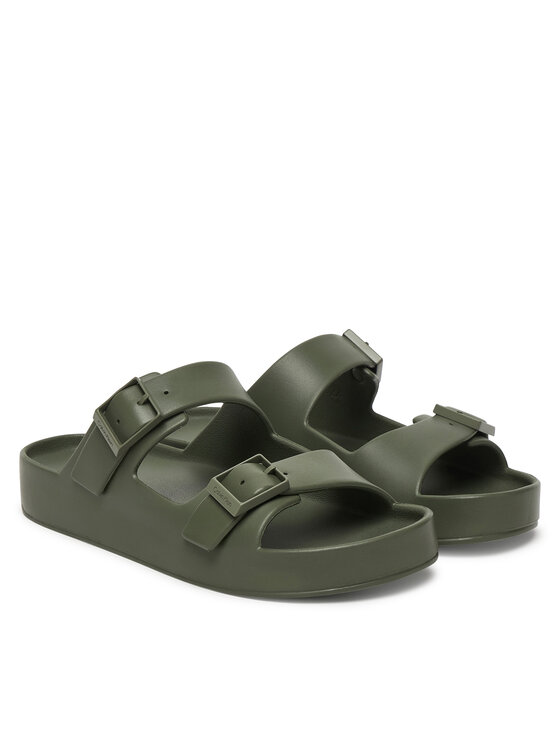Calvin Klein Calvin Klein Παντόφλες Ergon Eva Double Bar Sandal HM0HM02116 Πράσινο