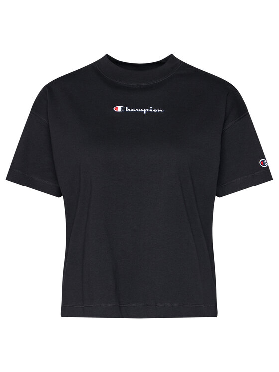 Champion T-Shirt Cropped Oversized Small Script Logo 113195 Czarny Custom Fit