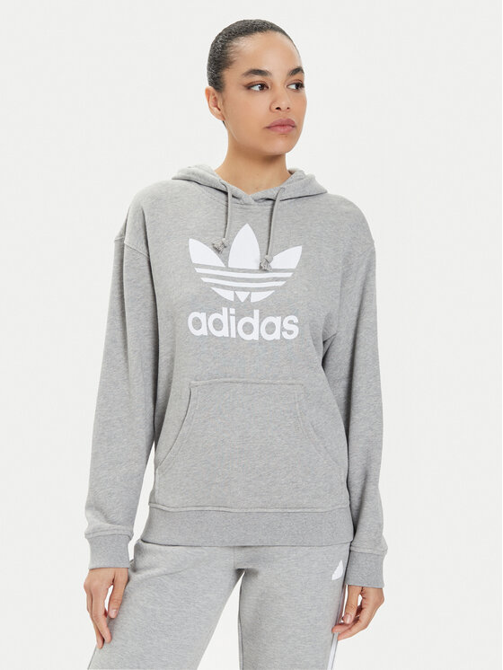 adidas Džemperis ar kapuci Trefoil Hoodie IB7437 Pelēks Regular Fit