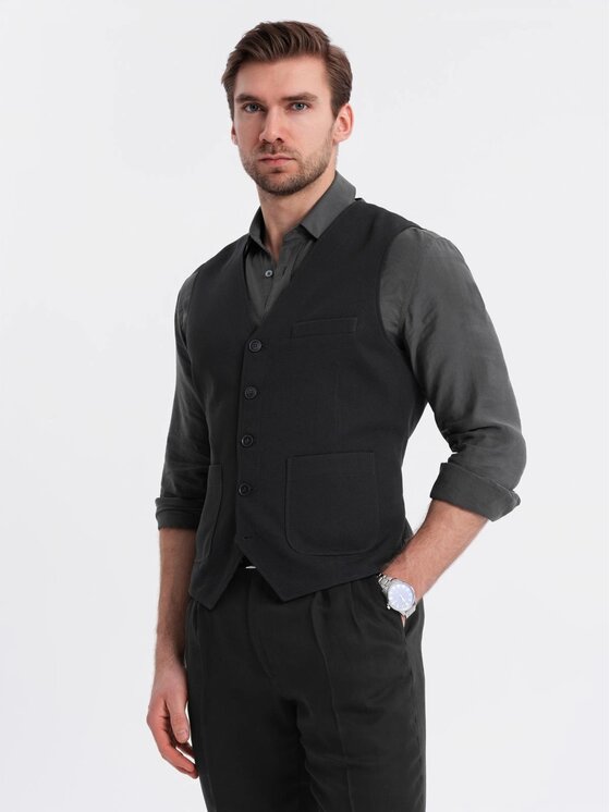 Ombre Ombre Kamizelka garniturowa OM-BLZV-0146 Czarny Slim Fit