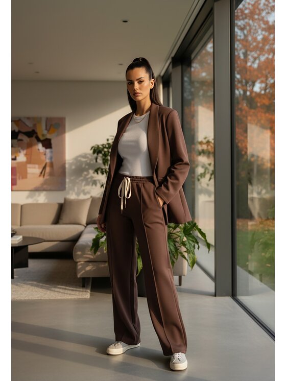 FIGL FIGL Komplet marynarka i spodnie materiałowe M1254 Brązowy Regular Fit