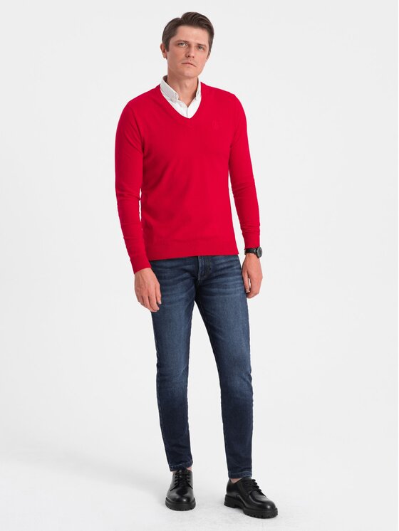 Ombre Ombre Sweter OM-SWSW-0102 Czerwony Regular Fit