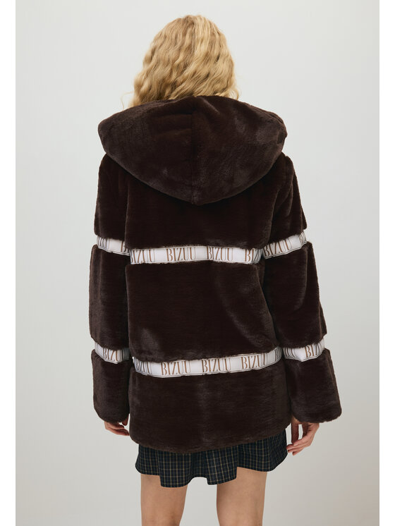 BIZUU BIZUU Kožešina MILANO FAUX FUR LAPEL COAT Hnědá Standard Fit