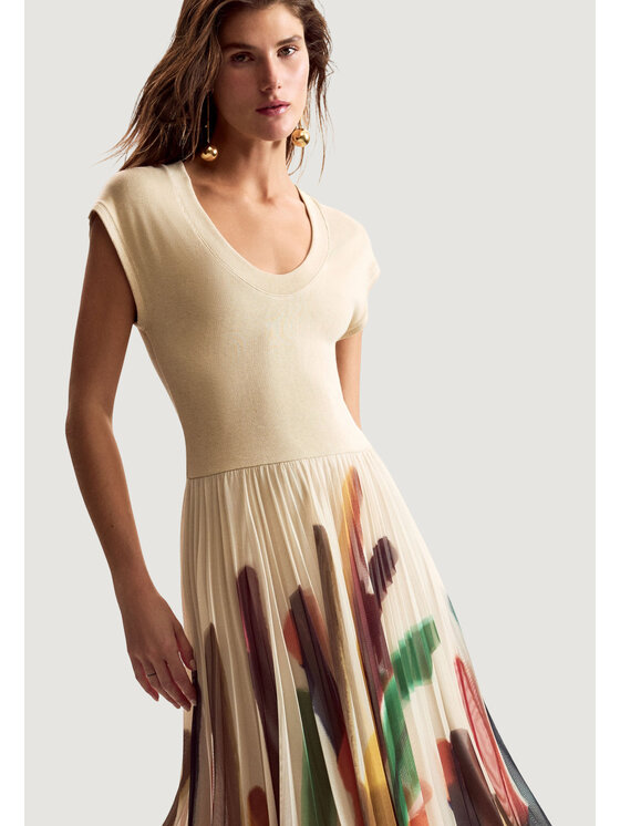 Desigual Desigual Vestito da giorno VEST_BRUSHES_LACROIX Beige Egg Fit