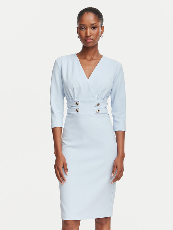 Rinascimento Rinascimento Cocktail obleka CFC0131070003 Svetlo modra Slim Fit