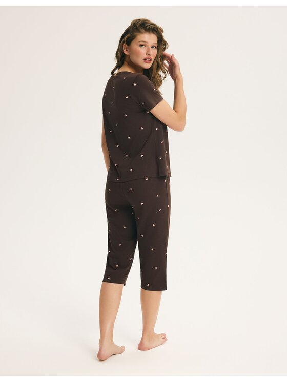 Esotiq Esotiq Piżama 46256 Brązowy Regular Fit