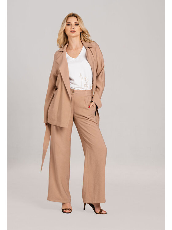 Look Made With Love Look Made With Love Komplet żakiet i spodnie materiałowe Look 915A Penelopa Beżowy