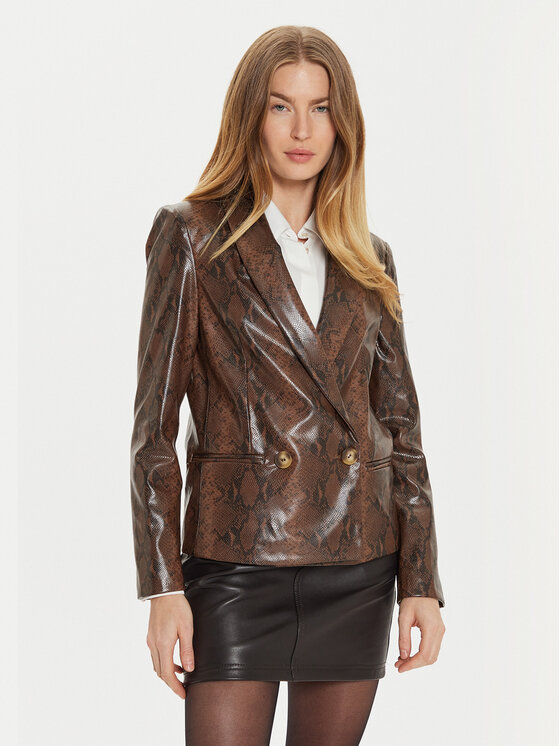 TWINSET TWINSET Geacă din imitație de piele 242TT2233 Maro Regular Fit