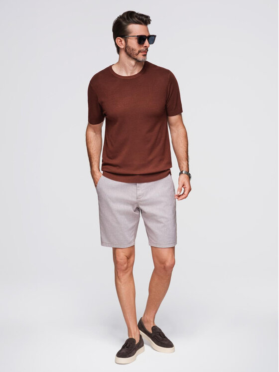 Ombre Ombre T-Shirt OM-TSCT-0252 Brązowy Regular Fit
