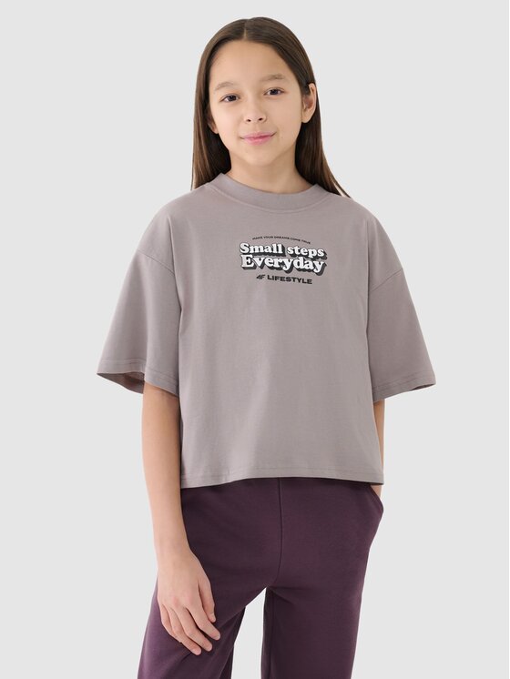 4F 4F T-Shirt 4FJRSS25TTSHF2587-83S Καφέ Cropped Fit
