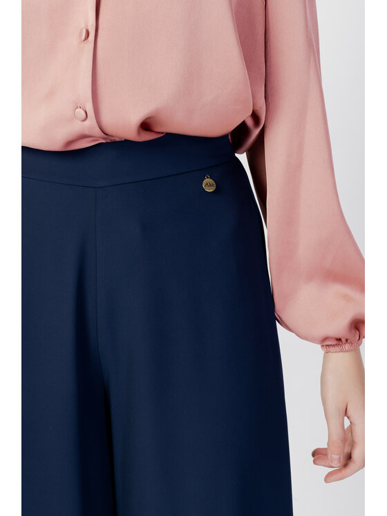 Akè Akè Pantaloni da donna TINTA UNITA Blu Palazzo Fit