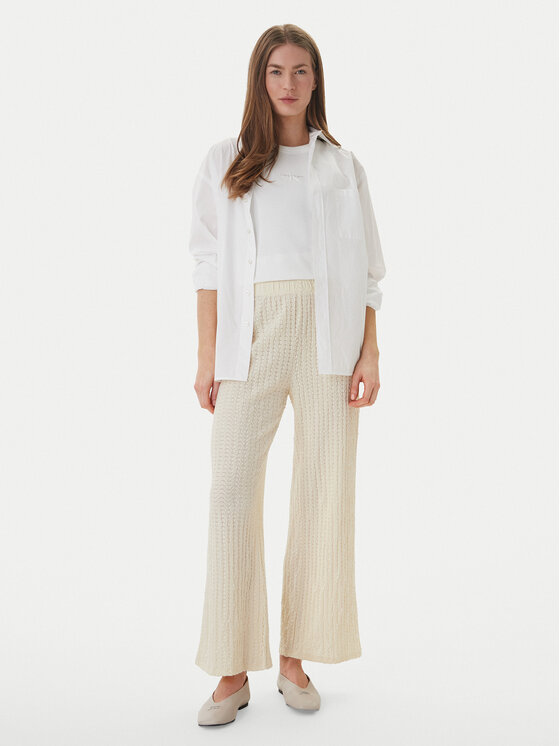 ONLY ONLY Bavlnené nohavice Ella 15368471 Béžová Wide Leg