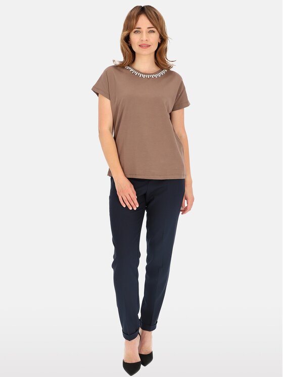 Perso Perso T-Shirt TCE243000F Brązowy Regular Fit