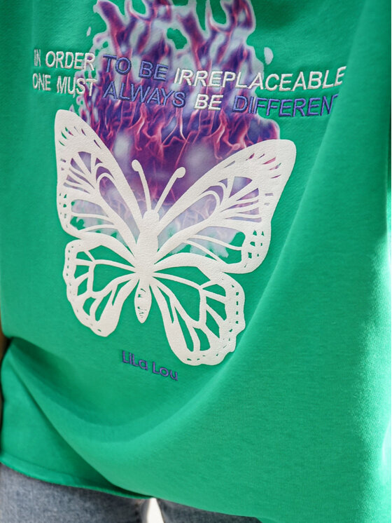LilaLou LilaLou T-Shirt Butterfly Zielony Oversize