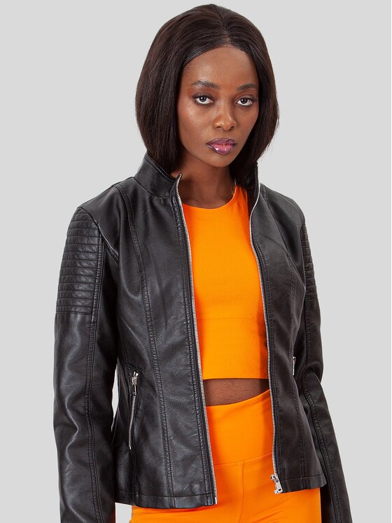 Perso Perso Kurtka z imitacji skóry BLE216600F Czarny Slim Fit