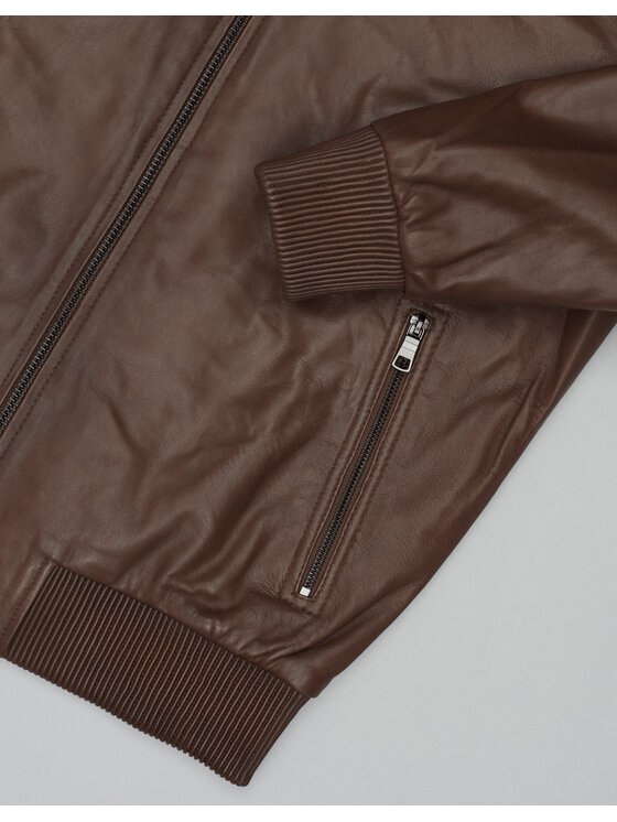 Borgio Borgio Kurtka skórzana asiago_br Brązowy Slim Fit
