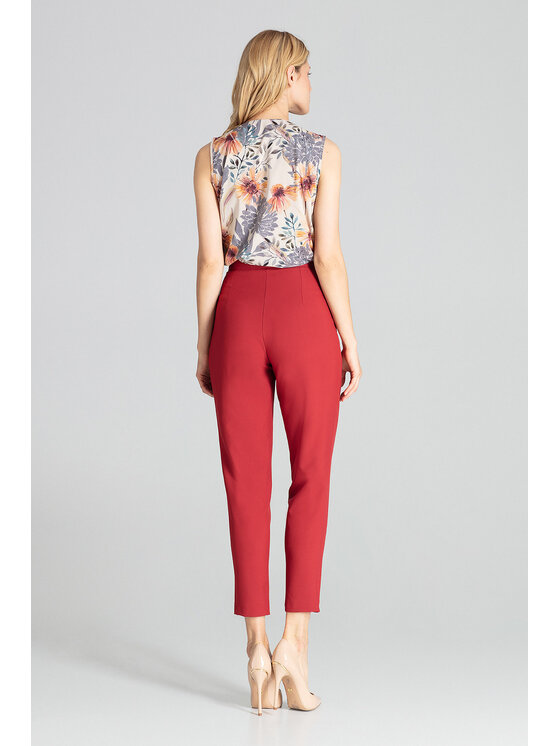 FIGL FIGL Spodnie damskie M676 Bordowy Regular Fit