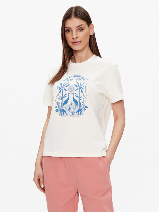 Mustang Mustang T-Shirt Alina 1013388 Εκρού Regular Fit