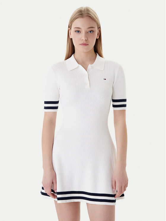 Tommy Jeans Sukienka dzianinowa DW0DW22106 Écru Slim Fit