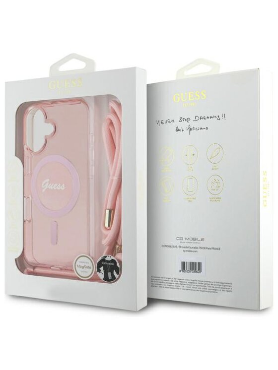 Guess Guess Etui na telefon Crossbody Cord Script Różowy