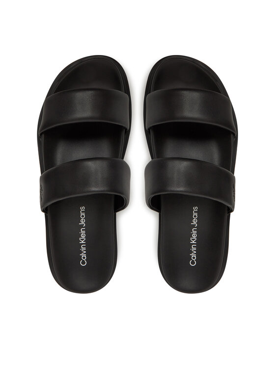 Calvin Klein Jeans Calvin Klein Jeans Klapki Flat Molded Doublebar Sandal Lth YM0YM01226 Czarny