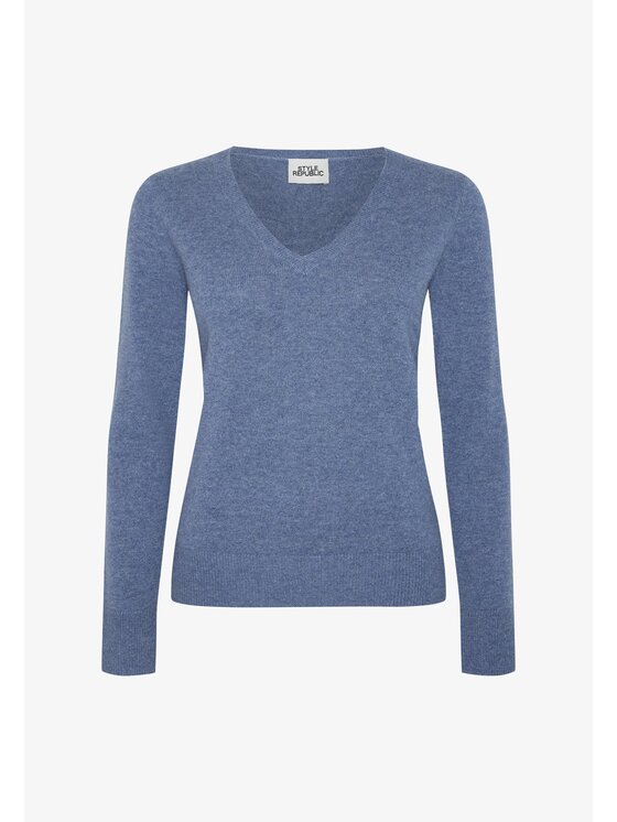 Style Republic Style Republic Sweter Kaszmir Niebieski Comfort Fit