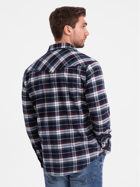 Ombre Ombre Košile OM-SHCS-0149 Tmavomodrá Slim Fit