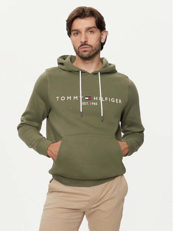 Tommy Hilfiger Džemperis ar kapuci Logo MW0MW11599 Zaļš Regular Fit