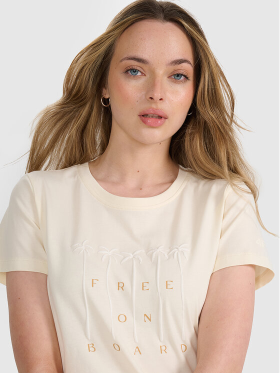 4F 4F T-Shirt FOB SUMMER Kremowy Regular Fit