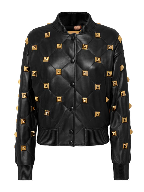PHILIPP PLEIN PHILIPP PLEIN Kožená bunda 3079 Černá Slim Fit