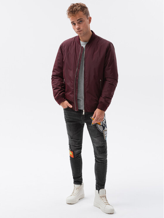 Ombre Ombre Kurtka bomber C538 Bordowy Regular Fit