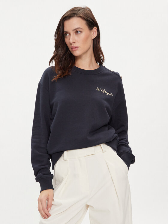 Női Pulóver Tommy Hilfiger, Méret: XL, Sötétkék, Gold Button WW0WW41235
