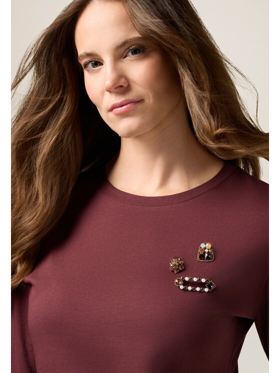 Oltre Oltre T-shirt G063J004608N036 Bordeaux Slim Fit