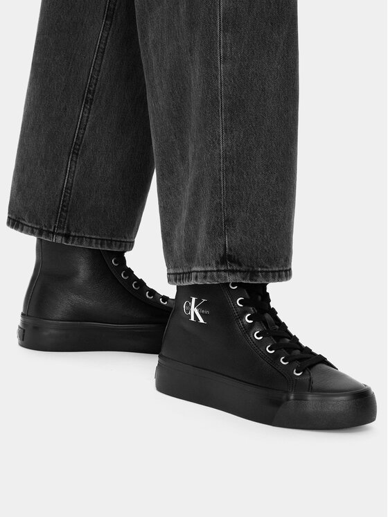Calvin Klein Superge Vulc Flatf Mid Laceup Lth Fur HW0HW03234 Črna
