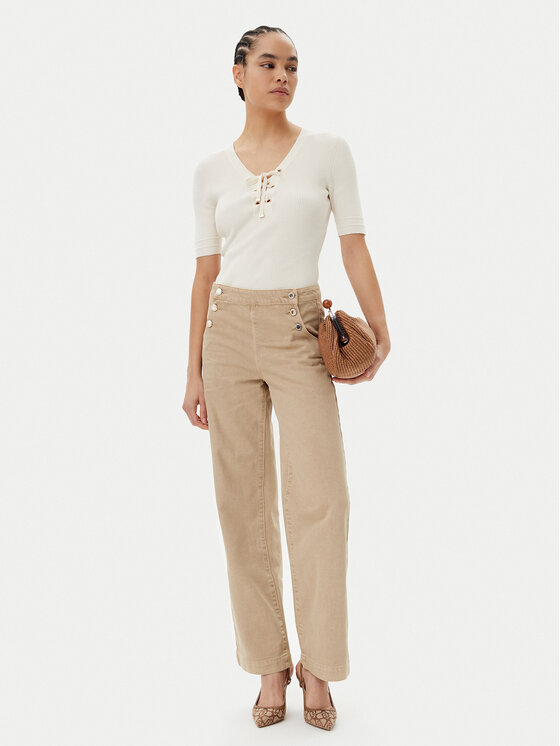 Morgan Morgan Παντελόνι υφασμάτινο 251-PICHAK Μπεζ Wide Leg
