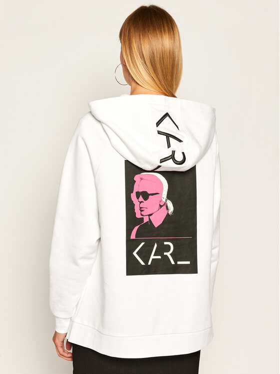 KARL LAGERFELD Bluza Karl Legend Print Hoodie 205W1820 Bia y Oversize