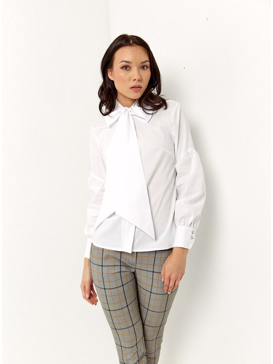 Bubala Bubala Bluzka Kokarda white Biały Feminine Fit