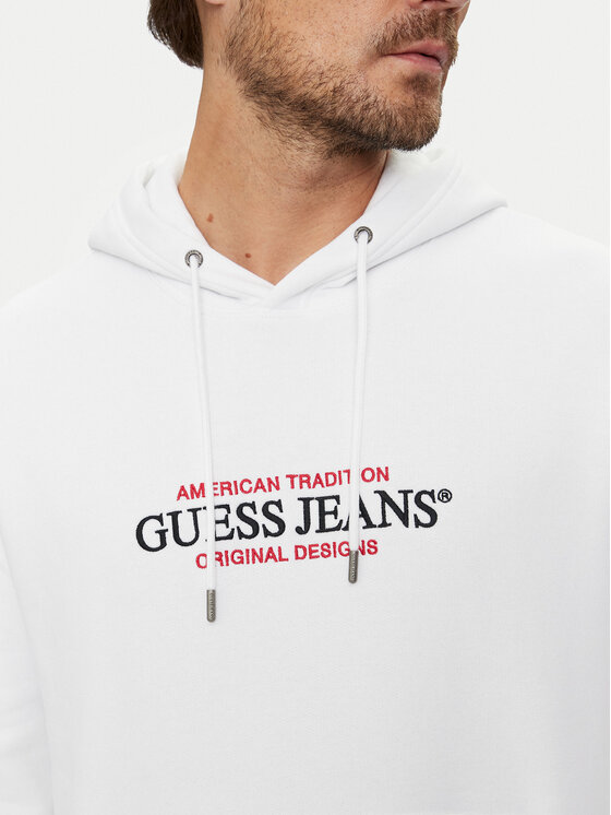 Guess Jeans Guess Jeans Džemperis ar kapuci M4YQ23 K9V31 Balts Classic Fit