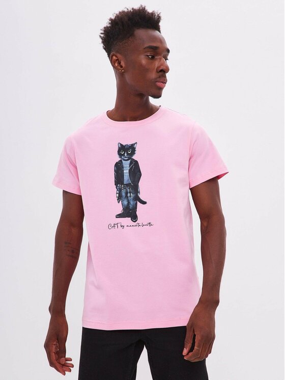 CAT by maniita lacitta CAT by maniita lacitta T-Shirt Printed men's t-shirt with CAT Różowy Regular Fit
