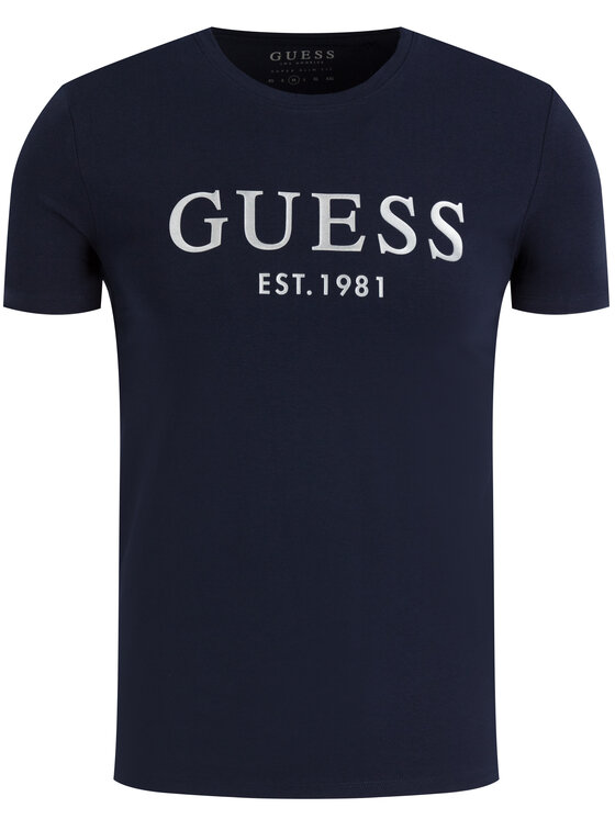Guess Guess Marškinėliai Tee M0GI93 J1300 Tamsiai mėlyna Super Slim Fit