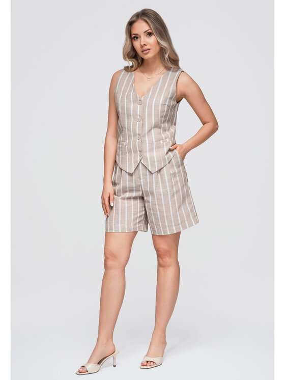 Ombre Ombre Kamizelka OW-VE-E0008 Beżowy Slim Fit