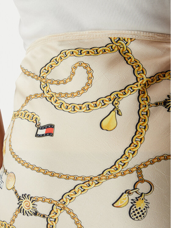 Tommy Jeans Tommy Jeans Fustă maxi Chain Print DW0DW22298 Bej deschis Slim Fit