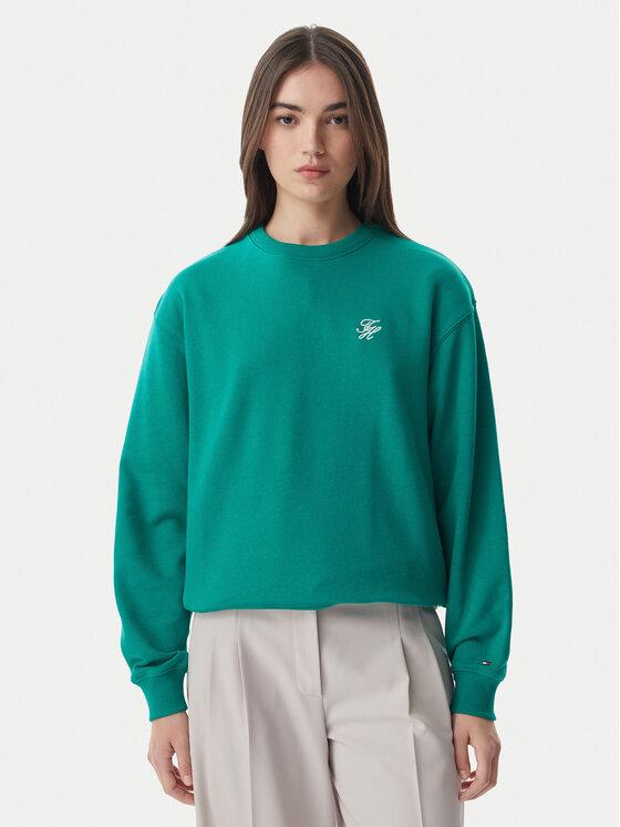 Tommy Hilfiger Pulóver Logo Embroidery WW0WW48724 Zöld Regular Fit