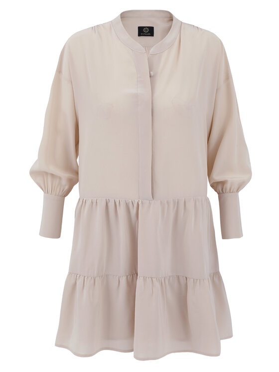 Entelier Entelier Sukienka elegancka z falbanami Beżowy Comfortable Fit