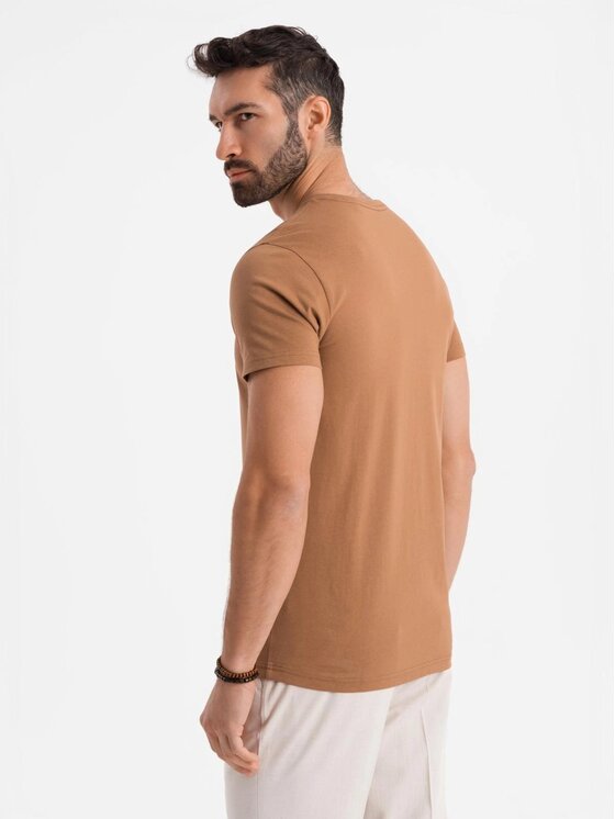 Ombre Ombre T-Shirt OM-TSBS-0237 Brązowy Regular Fit