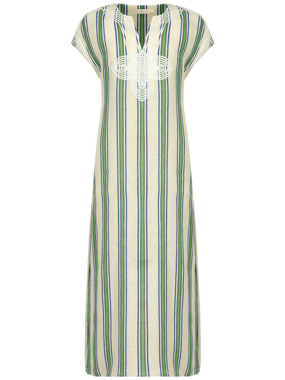 Tory Burch Tory Burch Poletna obleka Striped Caftan 57114 Zelena Regular Fit