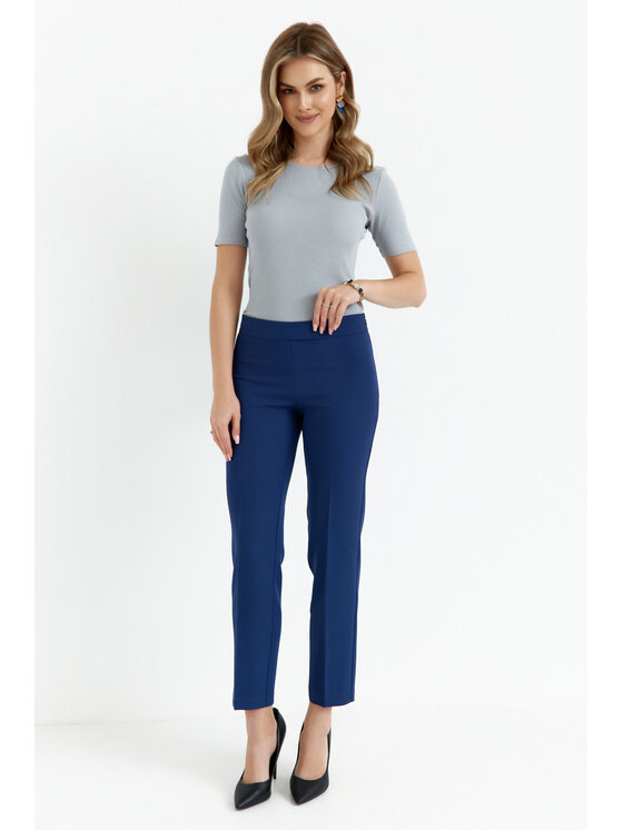 Makover Makover Spodnie damskie K055 Granatowy Regular Fit