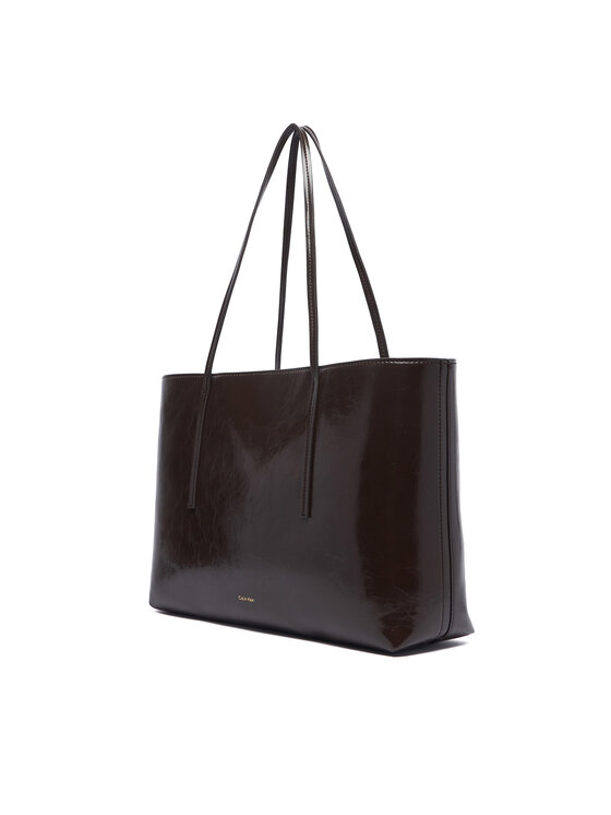 Calvin Klein Calvin Klein Дамска чанта Foil Logo Glossy Tote W/ Pouch LV04F3537G Кафяв